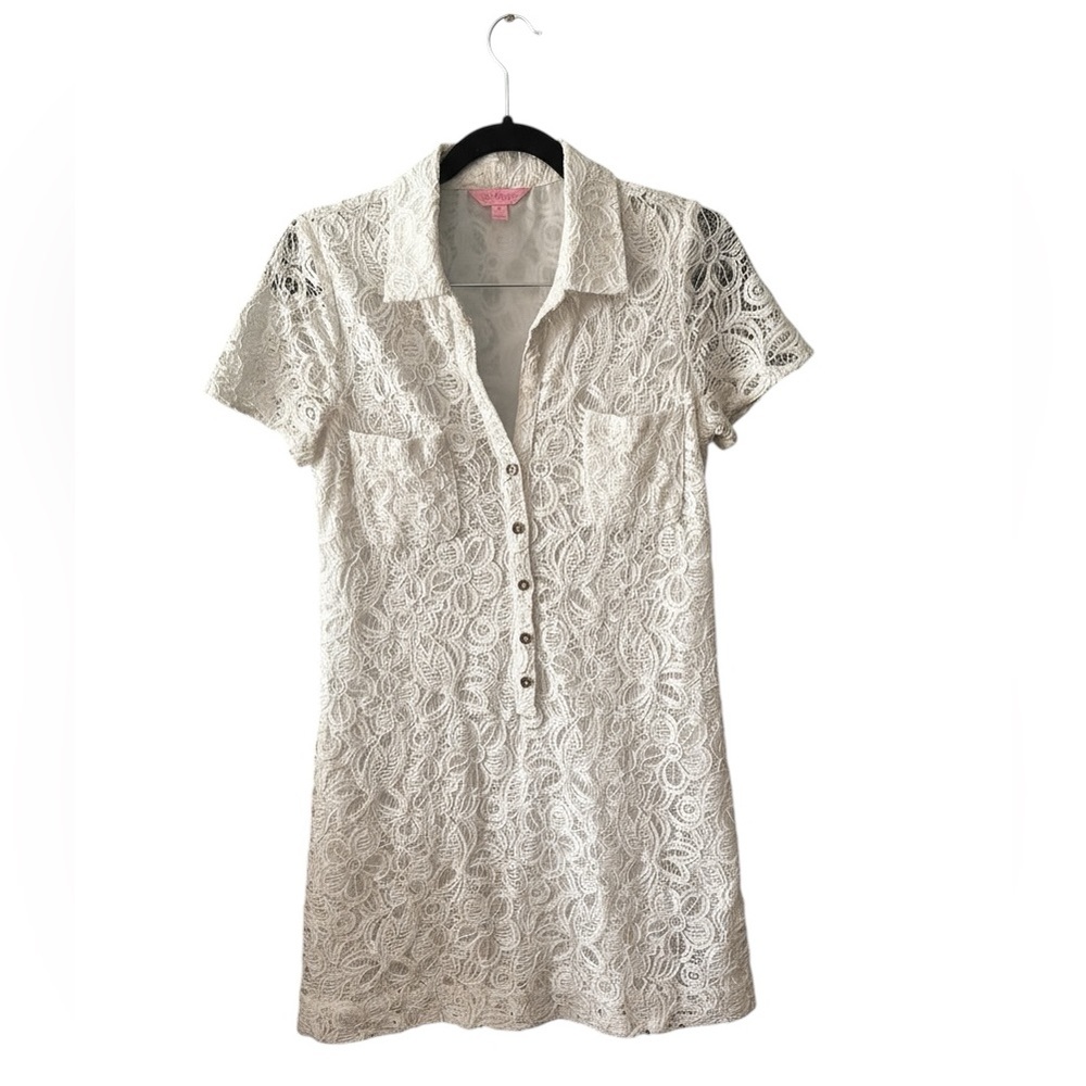 Lilly Pulitzer white Nelle dress pop white lace feminine minimalist woman size 4